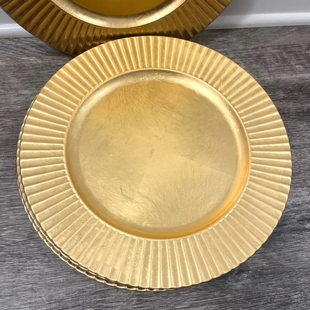 Lenox Gold Fluted Rim Charger Plates Set of 4 Metallic 13 Inch Dinner Decor